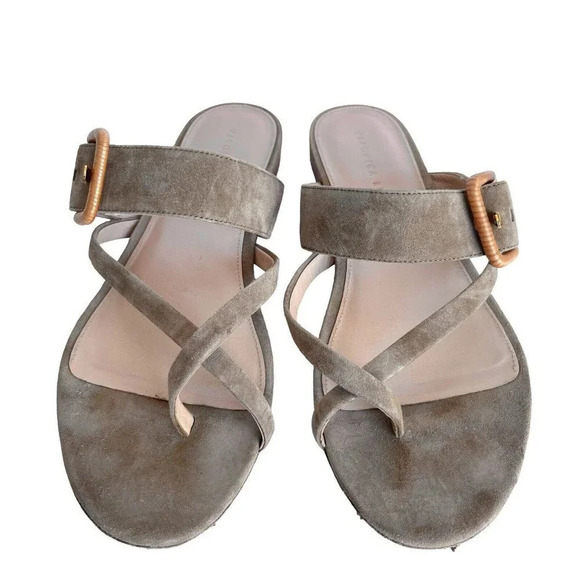 Veronica Beard Tan Suede Salva Buckle Sandal Criss Cross Strap Women’s Size 10 M - Picture 3 of 6